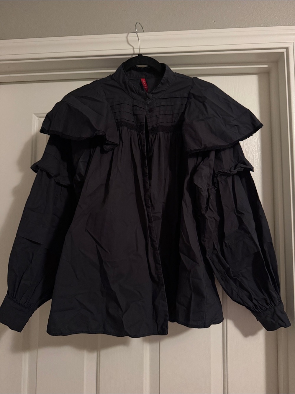 Women’s Black Ruffled Cape-Shoulder Jacket
